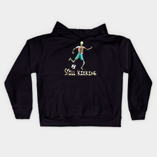 Skeletal Striker: Unleash the Action with our Bone-Chilling Soccer Player Graphic! Kick Into the Extraordinary with this Spine-Tingling Design Kids Hoodie